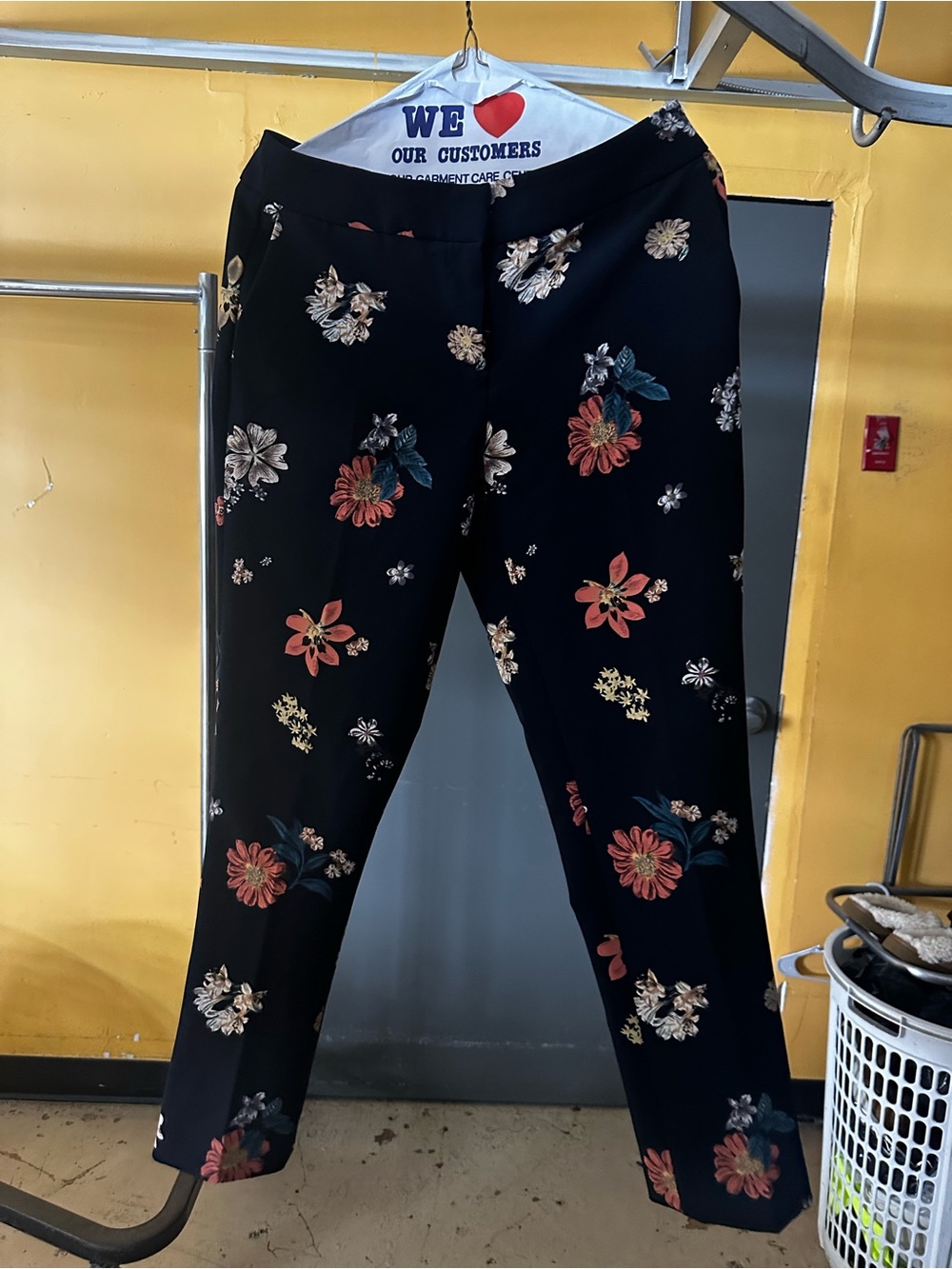 Dalia Black Straight Leg Floral Pants